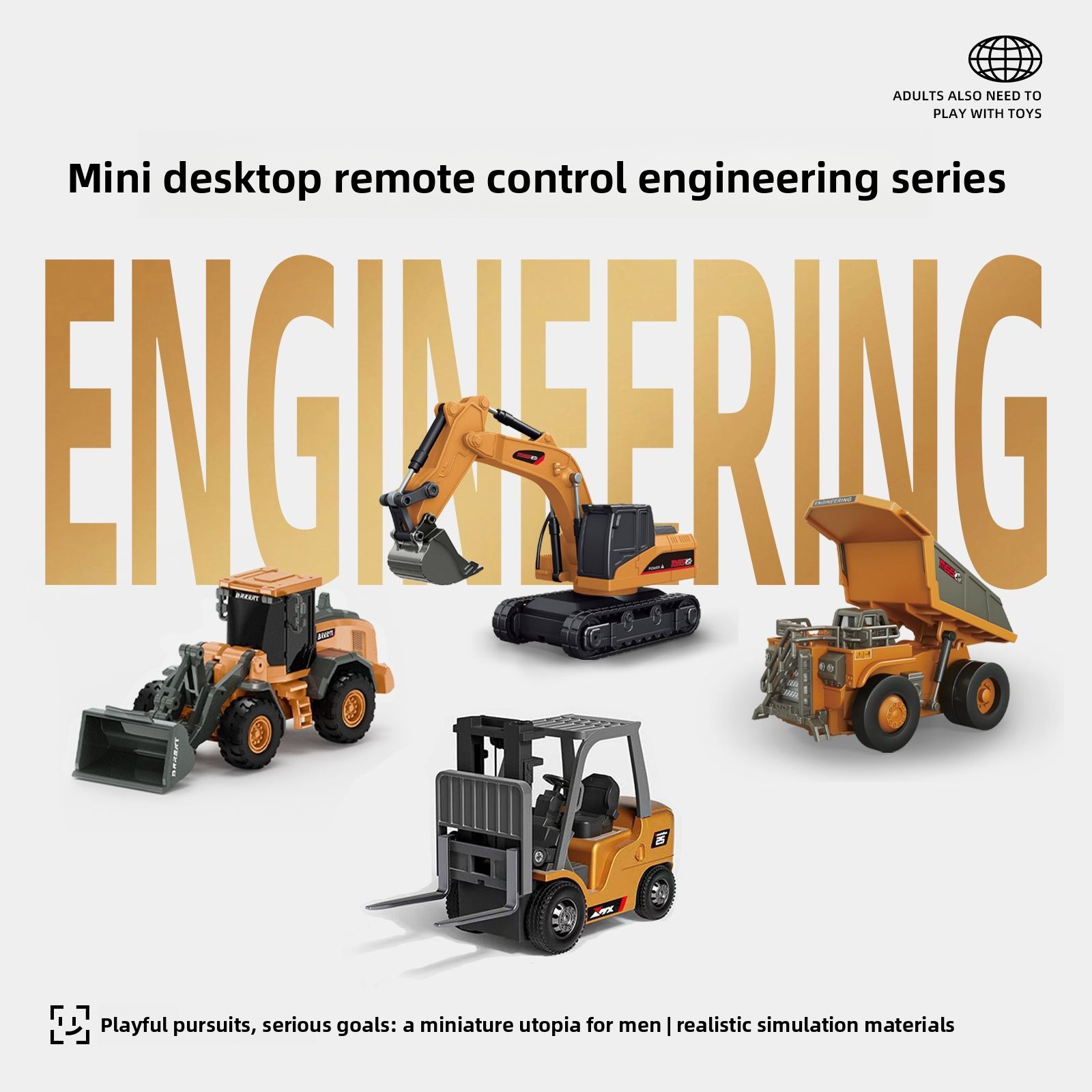 Rc Excavator Hobby - 1:64 メタル RC エンジニアリングカーセット、鉱山トラック掘削機フォークリフト高耐久ダイキャストモデルディスプレイおもちゃ子供大人向け