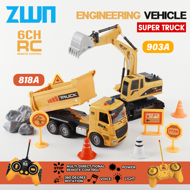 Rc Excavator Hobby - ZWN リモートコントロールショベルカーとダンプトラック RC モデルカーおもちゃプロフェッショナルシミュレーション建設車両子供のための最高の贈り物
