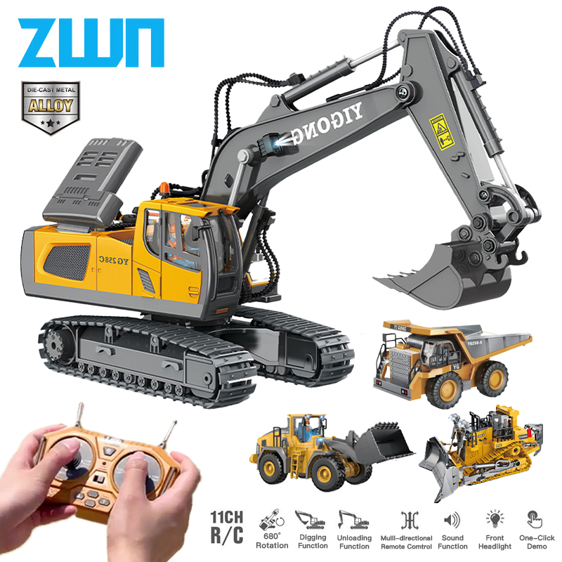Rc Excavator Hobby - Zhwn-子供用リモートコントロール掘削機,リモートコントロールトラック,rcモデル,車のおもちゃ,プロの合金プラスチック,シミュレーション,2.4g