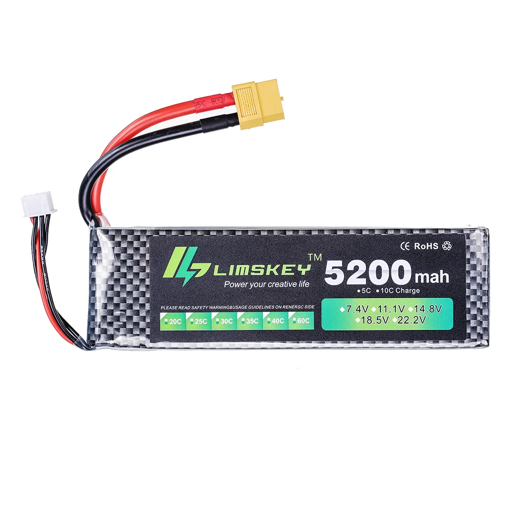 リムスキーパワーバッテリー 7.4V 5200mAh バッテ - Rc Hobby Drone のレビューと価格